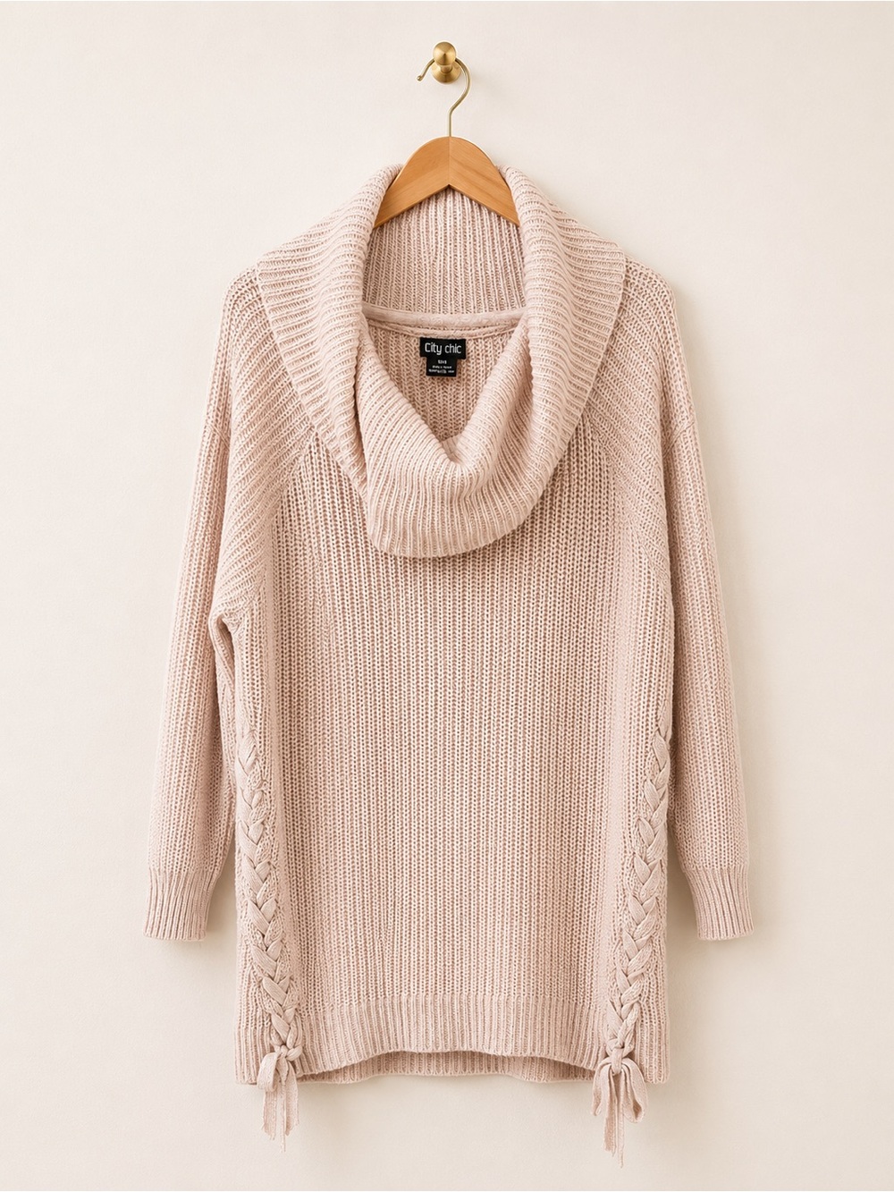 City Chic Cowl Neck Chunky Knit Sweater Size M/18 Blush Pink NWT